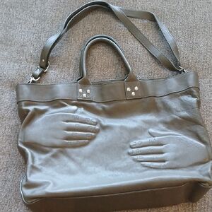 Gray Leather Hand Bag  Tote Bag with Unique  Design